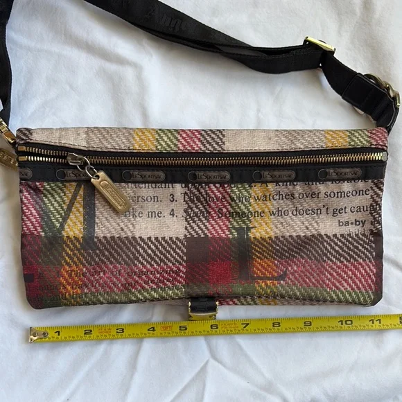 L.A.M.B. For Lesportsac Plaid Foldover Clutch with Black Strap and Gold Hardware - Picture 4 of 6